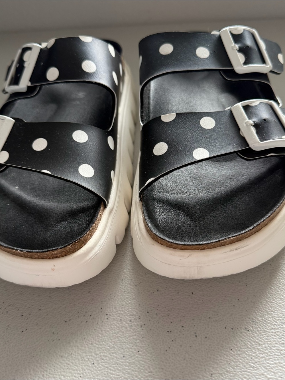 Birkenstock Arizona Papillio Platform sandals black  white polka dot design - Picture 4 of 8